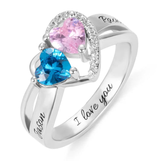 Dual Heart Birthstone rail Ring with Diamond Accents