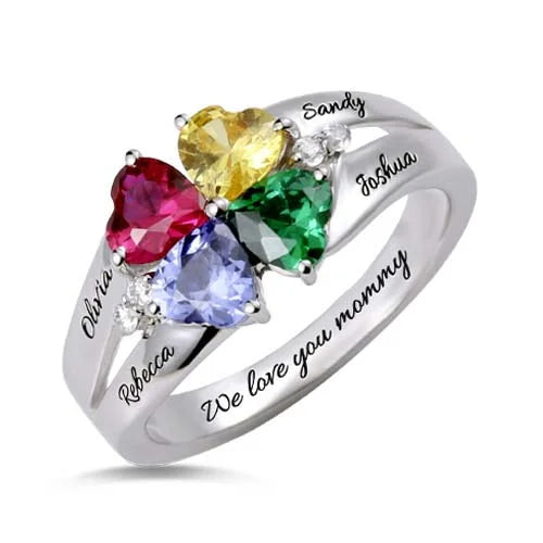 Mothers Favourite 4 Heart Birthstones Name Ring