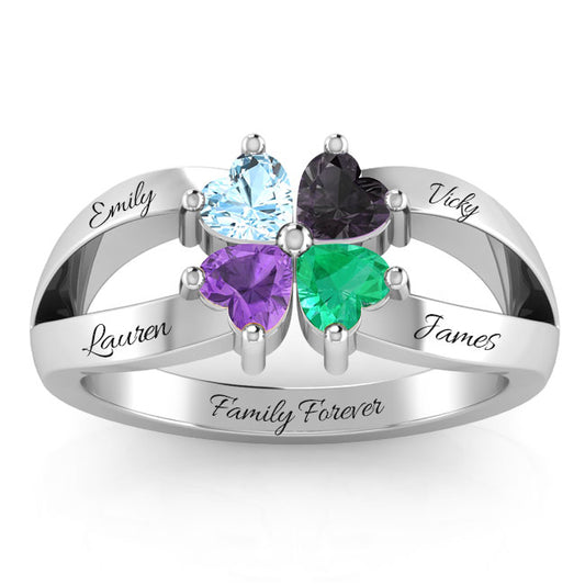 Personalised Clover Heart Cut Gemstone Ring with Split Shank