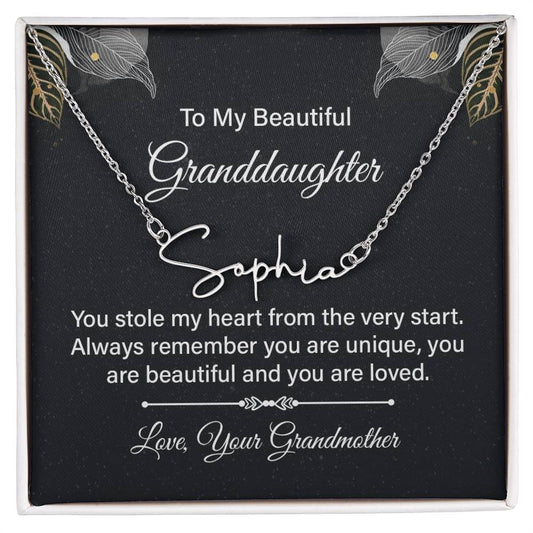 To my beautiful granddaughter - you stole my heart Signature Name Necklace