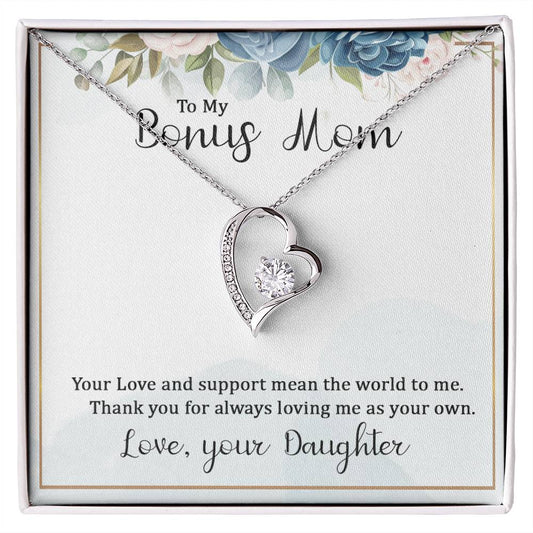 To My Bonus Mom Diamond Heart Necklace