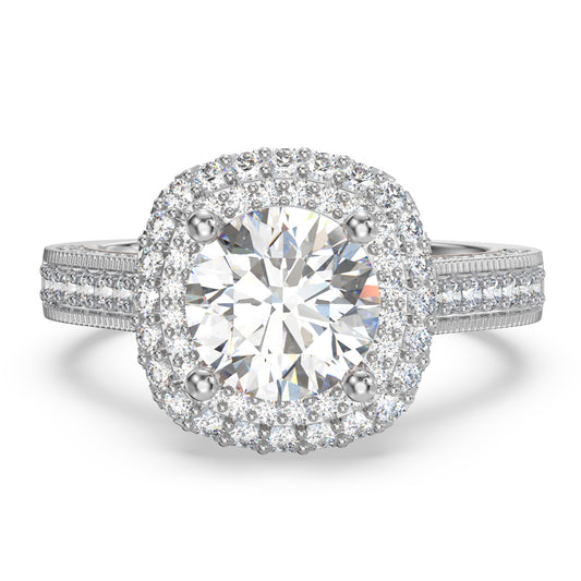 2CT Exquisite Halo Ring with Shimmering Diamond Accents