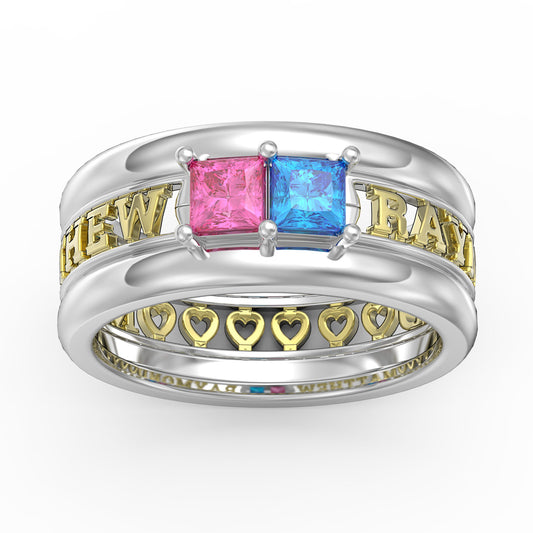 The Timeless Romance Ring with 2 Princess Cut Birthstones