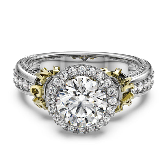 1.5ct Classic Engagement Ring with Pave Accented Halo and Name Setting Moissanite Ring