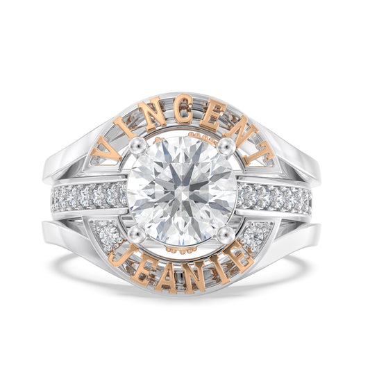 Classic Engagement Ring with Pave Accented Halo and Initial Setting - "The Madison"