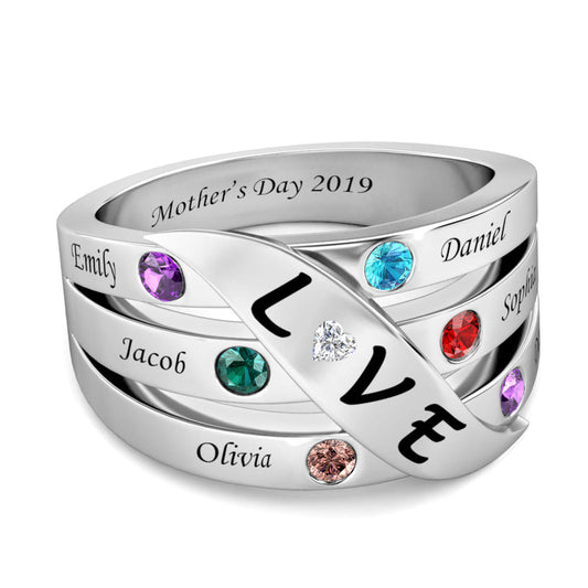 Personalised 6 Birthstones Mother's Ring
