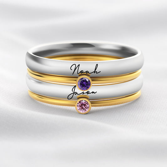 Personalized Birthstone Stackable Engraved Rings