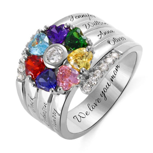 Bejeweled 7 hearts Birthstone Ring