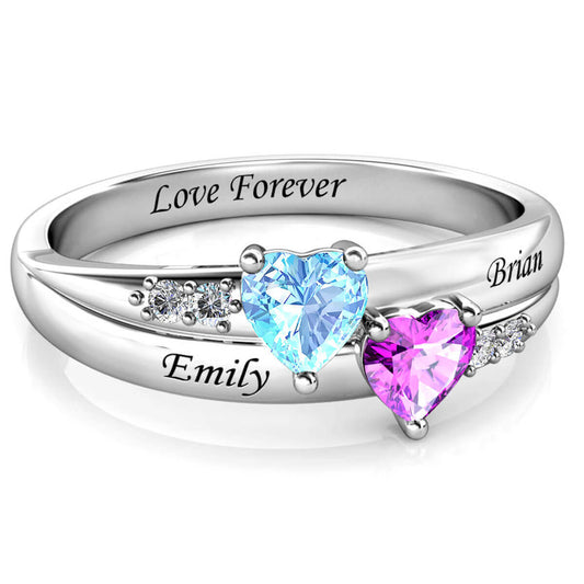 The Dual Heart Birthstone Ring with Diamond Accents