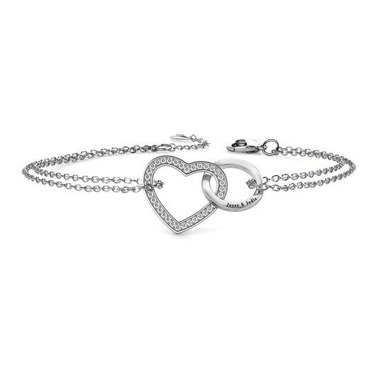 Engraved Interlocking Heart with Diamond Accents Bracelet