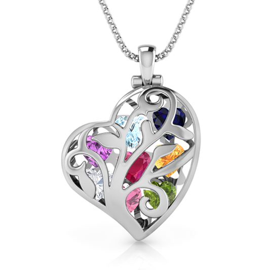 Family Tree Heart Caged Mother Necklace With Birthstones (Upto x8 Birthstones)