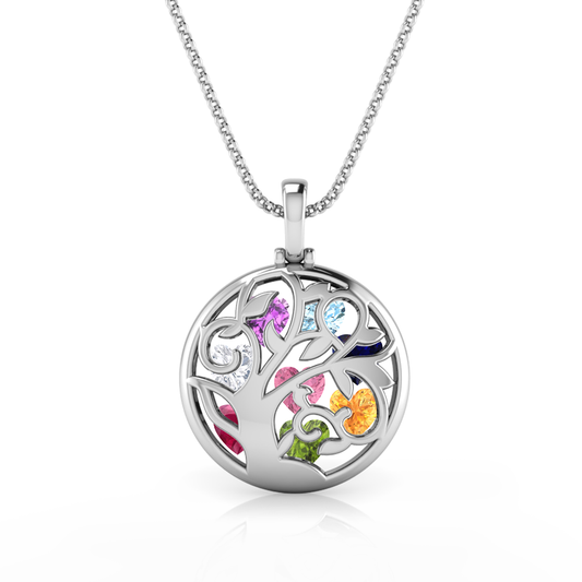 Tree of Life Necklace Round Cage Family Tree Necklace - (up to x8 birthstones)