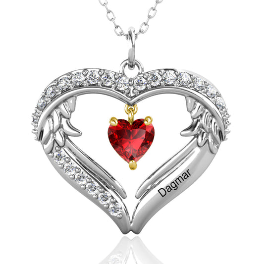Persoanlised Heart Necklace with Heart Birthstone + Diamond Accents