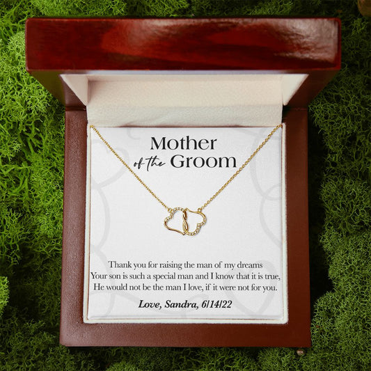 Mother of Groom gift from Bride,Thank you for raising the man of my dreams, Mother in Law necklace gift, Poem card, Infinite gold Hearts
