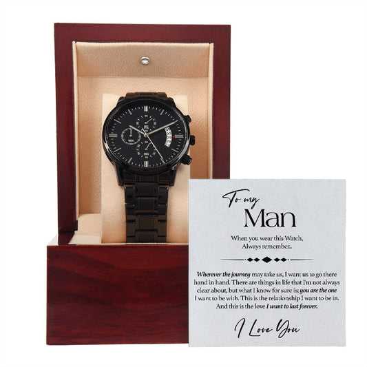 To My Man, Black Chronograph Watch Gift with message Card