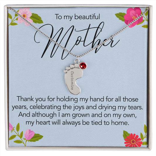 Baby Feet Necklace with Birthstone for Mom, Personalized Engraving, Gift for Mother's Day, Push Present, Gift for Her, New Mama, Birthday