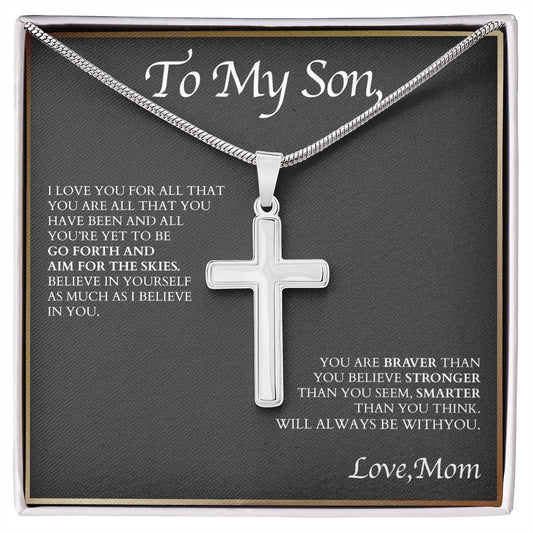 To My Son Artisan Cross Necklace with Heartfelt Message