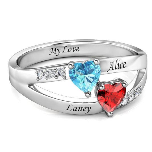 Two Heart Gemstone Ring with Diamond Accents