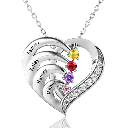 x4 Birthstone Necklace with x4 Engraved Names