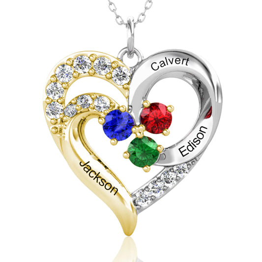 Kensington Diamond Heart Necklace with x3 personalised Birthstones