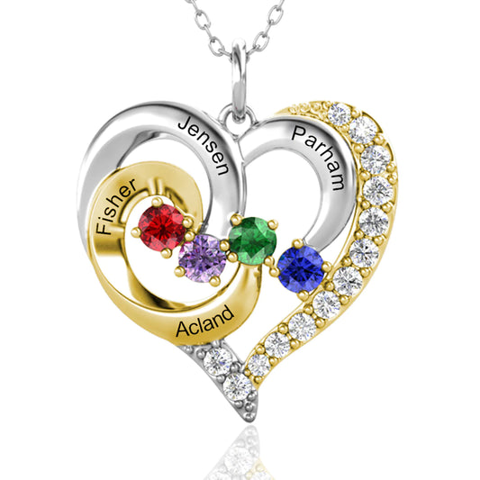 Kensington Diamond Heart Necklace with x4 personalised Birthstones