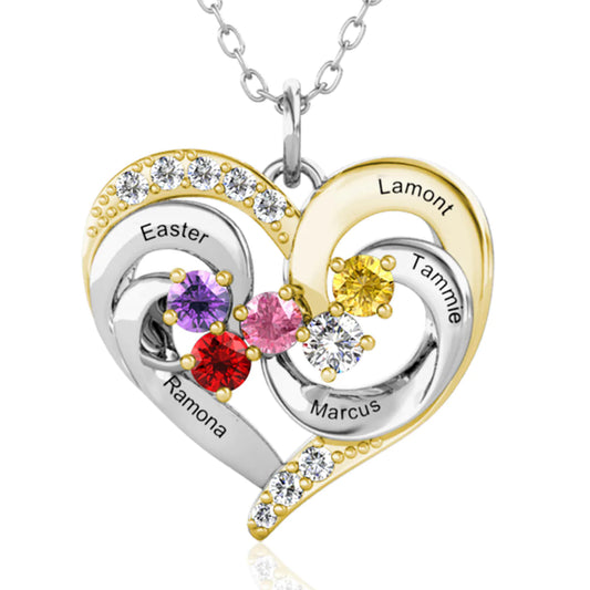 Kensington Diamond Heart Necklace with x5 personalised Birthstones