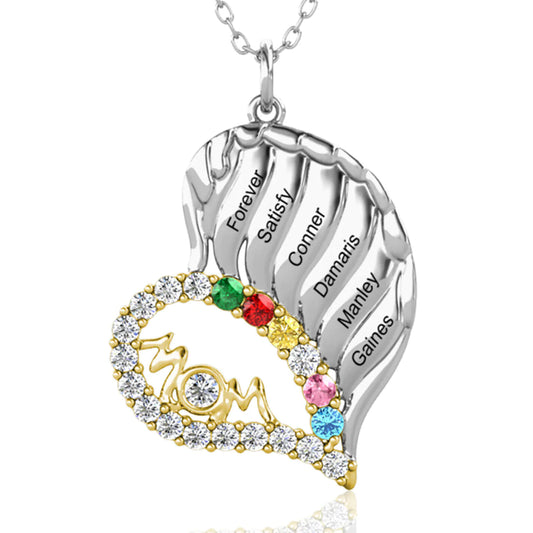 Mom's Favourite 6 Name Necklace with 6 Birthstones