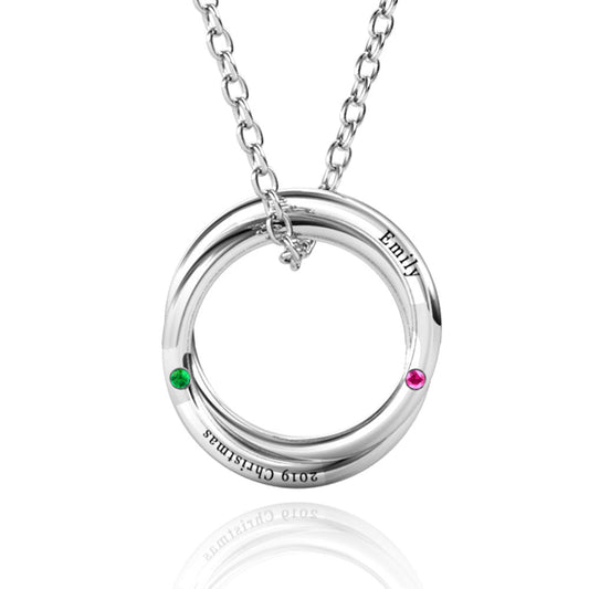 Open Circle Necklace with 2 Birthstones