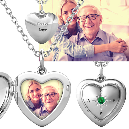 With you forever Engravable Heart Photo locket with Birthstone