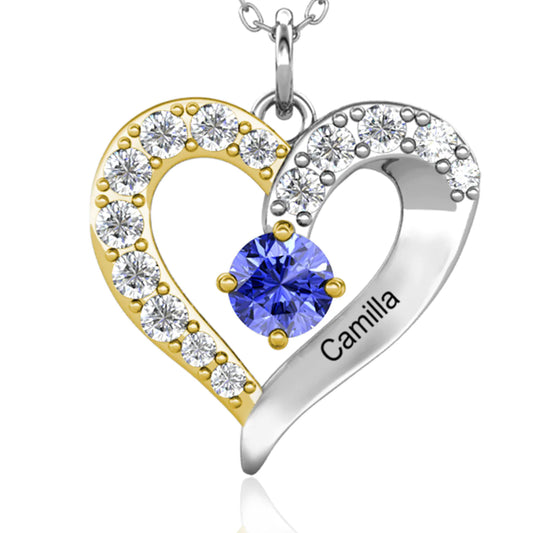 Kensington Diamond Heart Necklace with personalised Birthstone