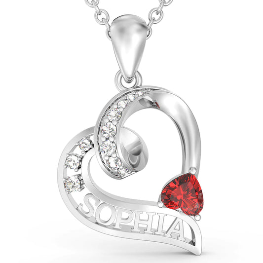 Exquisite 3D Name Necklace with Heart Birthstone + Diamond Accents