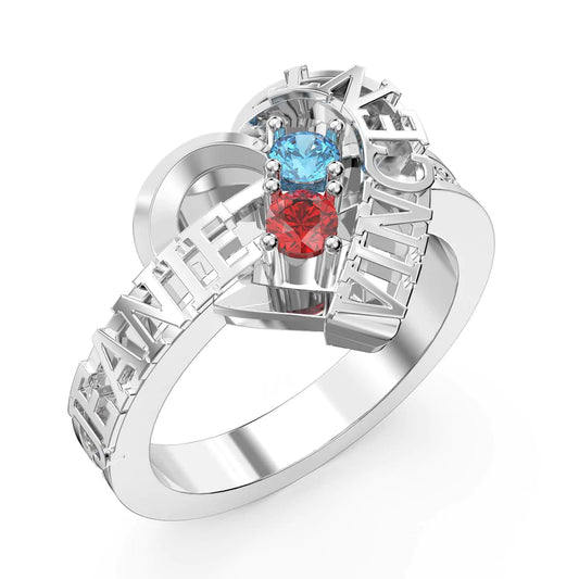 3D Name Ring with two Personalised Birthstones