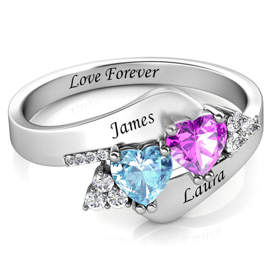 Double Heart Gemstone Ring with Diamond Accents