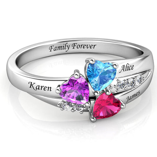 Triple Heart Birthstone Ring with Diamond Accents