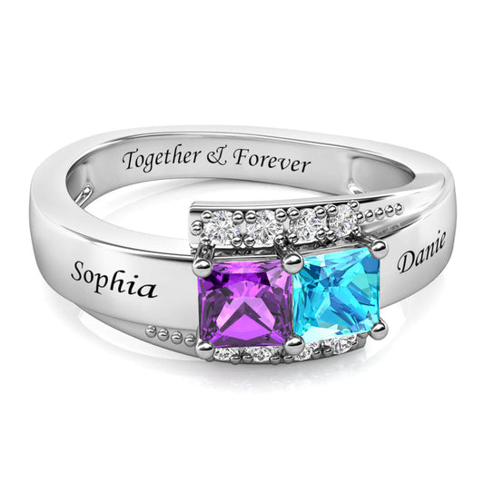 Engravable Bypass Ring with Princess Cut Gemstones + Accents