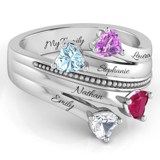 4 Hearts Family Gemstone Ring