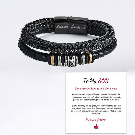Stainless Steel Bracelet Son | Son Leather Bracelet | Bracelet Men Son - Braided Leather , Metal Color - son